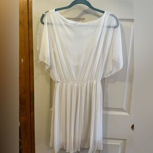 B Darlin White Pleated Sundress with Flutter Sleeves